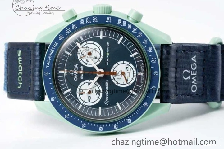 0305 SoftTouch Speedmaster Misson On Earth 1:1 Best Edition Blue Dial On Nylon Strap Quartz 7859